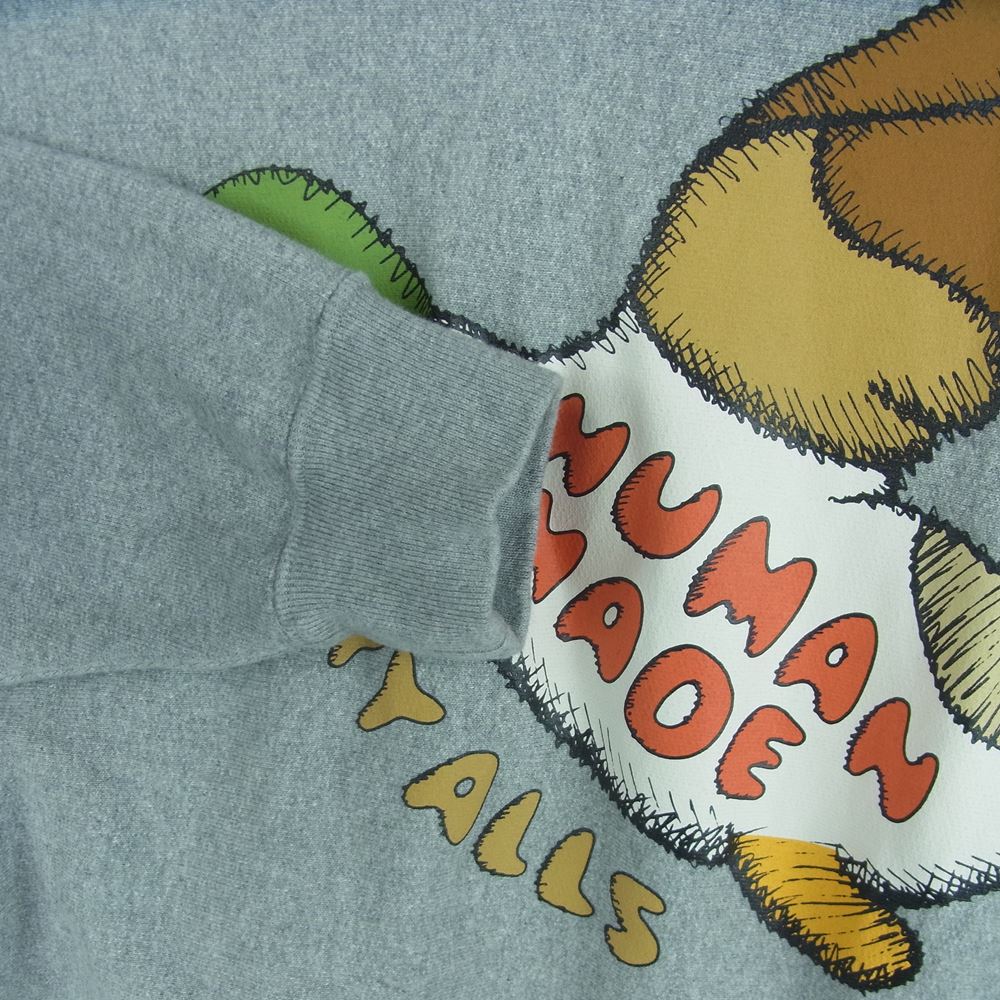 HUMAN MADE ヒューマンメイド KAWS DRY ALLS ダックプリント スウェット トレーナー 日本製 グレー系 L【美品】【中古】