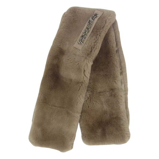 MAX MARA マックスマーラ ラパン ロング ファーマフラー ビジュー付き ライトブラウン系 グレイッシュオリーブ系【中古】