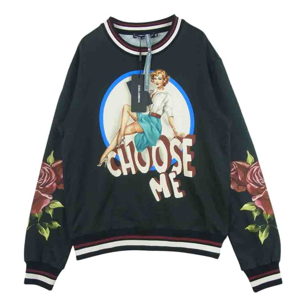 DOLCE&GABBANA ドルチェアンドガッバーナ G9OW6TFI7VI 国内正規品 pin-up print cotton sweater ピンナップ コットン セーター スウェット 黒よりのダークグレー系 46【極上美品】【中古】