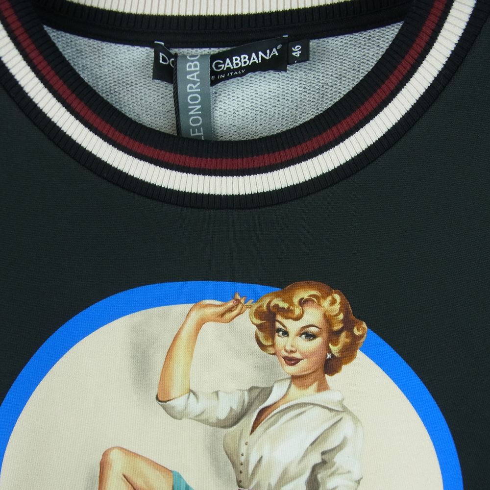DOLCE&GABBANA ドルチェアンドガッバーナ G9OW6TFI7VI 国内正規品 pin-up print cotton sweater ピンナップ コットン セーター スウェット 黒よりのダークグレー系 46【極上美品】【中古】