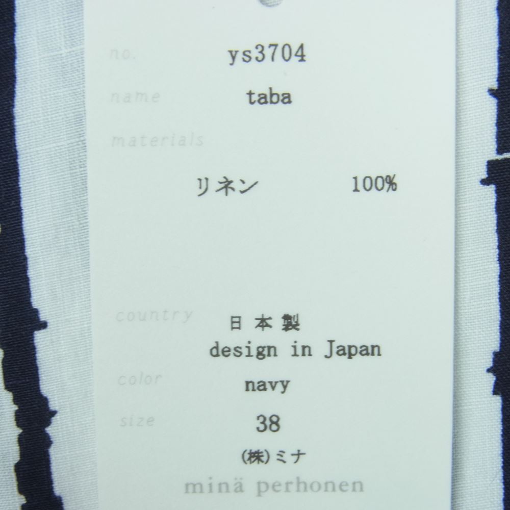 mina perhonen ミナペルホネン ys3704 taba リネン ワンピース 日本製 ネイビー系 ホワイト系 38【美品】【中古】
