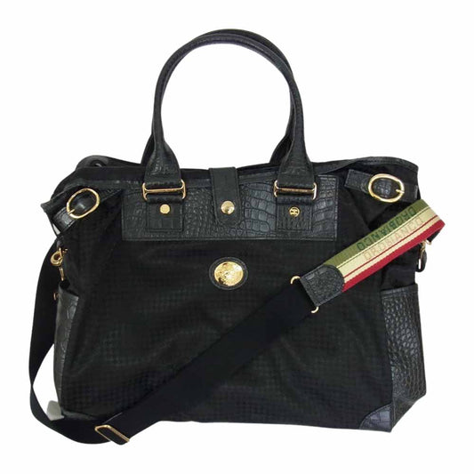 Orobianco オロビアンコ 千鳥切替 型押し レザー トートバッグ ブラック系【中古】