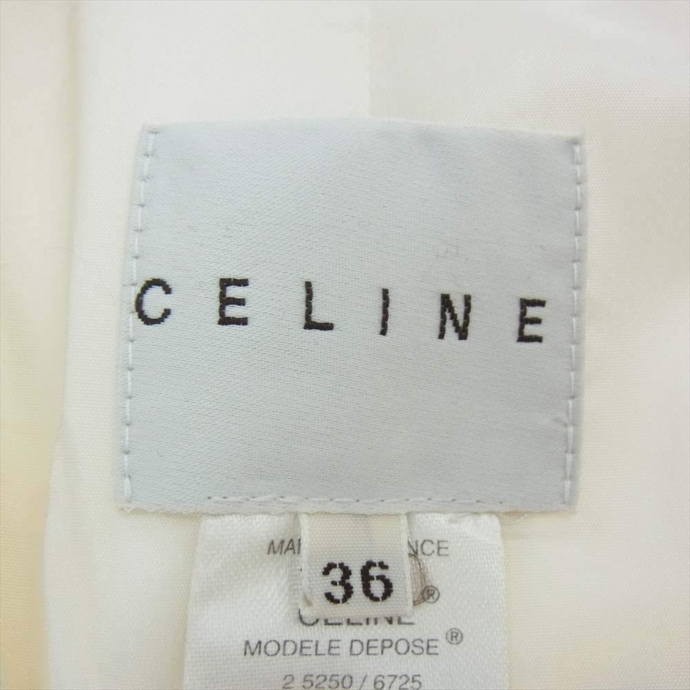 CELINE セリーヌ ヴィンテージ オールド マカダム チェーン テーラードジャケット 裾ジップ パンツ セットアップ オフホワイト系 ゴールド系 36/38【中古】
