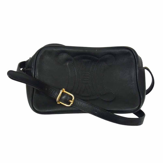 CELINE セリーヌ ヴィンテージ オールド トリオンフ ブラゾン レザー ショルダーバッグ ダークブラウン系【中古】