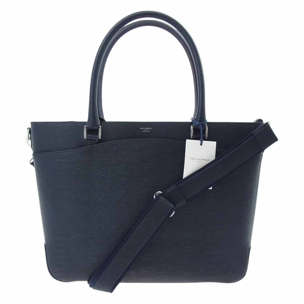PELLE MORBIDA ペッレモルビダ PMO-CA206 Capitano キャピターノ 型押し レザー ビジネス トートバック ネイビー ネイビー系【新古品】【未使用】【中古】