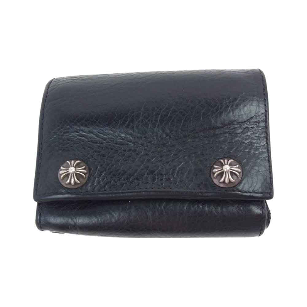 CHROME HEARTS クロムハーツ（原本無） 3FOLD 3フォールド クロスボタン レザー ウォレット ブラック系【中古】