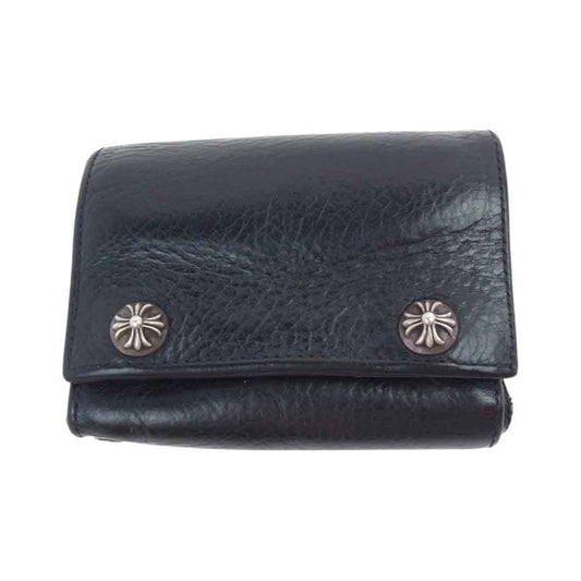 CHROME HEARTS クロムハーツ（原本無） 3FOLD 3フォールド クロスボタン レザー ウォレット ブラック系【中古】