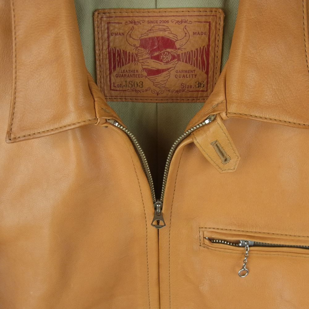 天神ワークス JS03 Sports jacket スポーツ レザー ジャケット ライトブラウン系 オレンジがかったブラウン系 36【中古】
