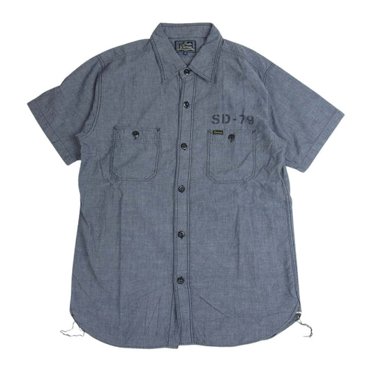 STUDIO D’ARTISAN ステュディオダルチザン シャンブレー ワーク 半袖 シャツ インディゴブルー系 40【中古】