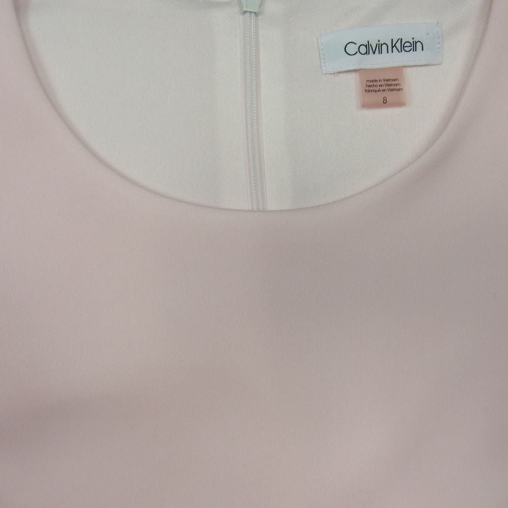 カルバンクライン ノースリーブ カラーブロック ドレス ワンピース レッド系 ピンク系 ベージュ系 8【美品】【中古】