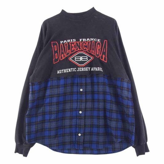 BALENCIAGA バレンシアガ 698227 TMM08 国内正規品 B AUTHENTIC PATCHED パッチ ロングスリーブ Tシャツ ブラック系 L【中古】