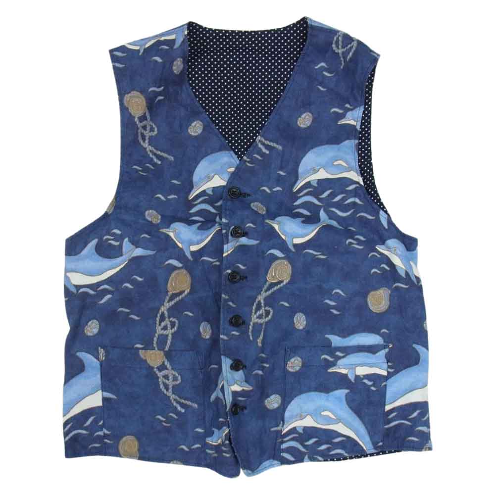 Engineered Garments エンジニアードガーメンツ 16SS Reversible Vest イルカ ドルフィン ドット柄 リバーシブル ベスト ブルー系 M【中古】