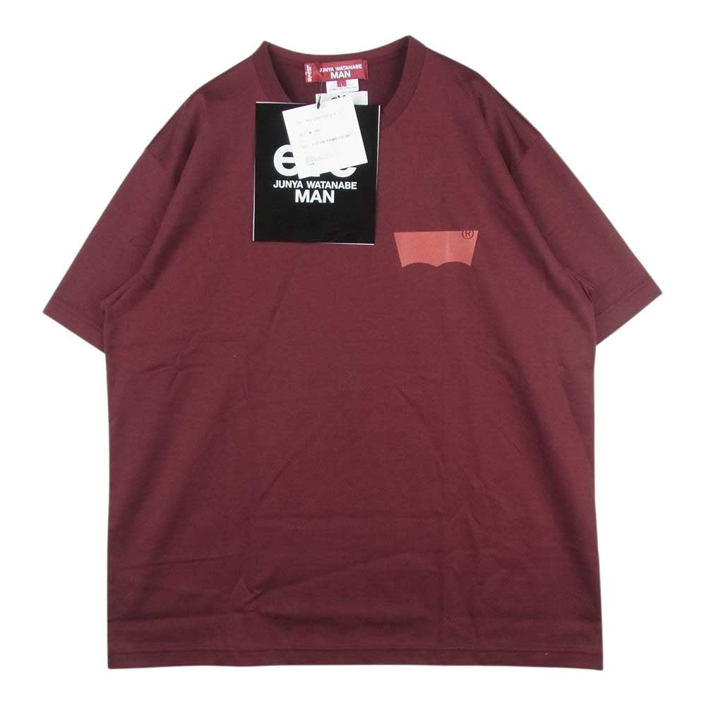JUNYA WATANABE COMME des GARCONS MAN ジュンヤワタナベコムデギャルソンマン WJ-T904 Levi's リーバイス 22AW タグ付き 綿天竺 Wネーム ロゴプリント 半袖 Tシャツ エンジ系 L【新古品】【未使用】【中古】