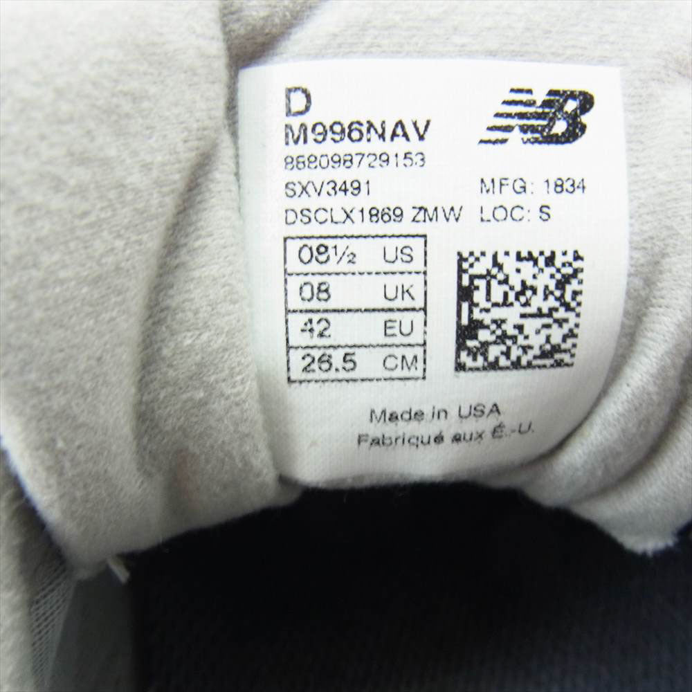 NEW BALANCE ニューバランス M996NAV スニーカー ランニングシューズ ネイビー系 26.5cm【中古】