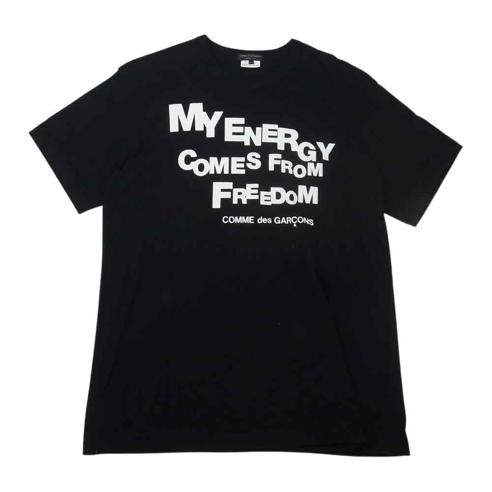 COMME des GARCONS HOMME PLUS コムデギャルソンオムプリュス AD2019 PX-T003 MYENERGY COMES FROM FREEDOM メッセージプリント 半袖Tシャツ ブラック系 L【中古】