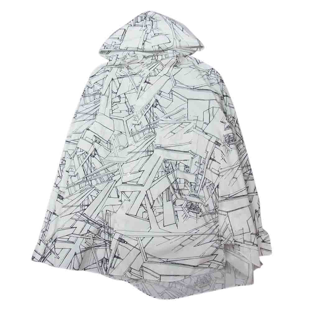 COMME des GARCONS HOMME PLUS コムデギャルソンオムプリュス 18AW PB-B027 Stefan Davidovici アーティストプリント ねじれフード付きシャツ ホワイト系 S【中古】
