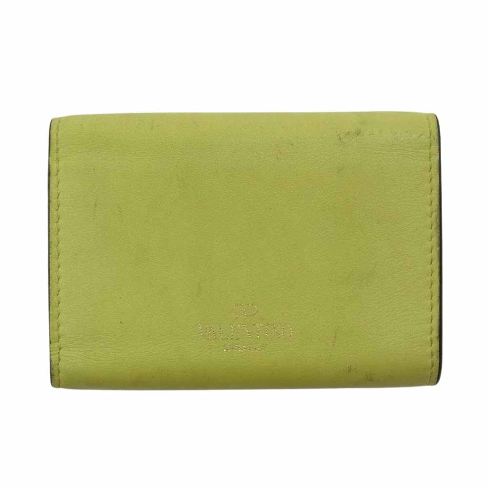 VALENTINO ヴァレンティノ GARAVANI ガラヴァーニ ロックスタッズ 三つ折り ミニ財布 イエロー系【中古】