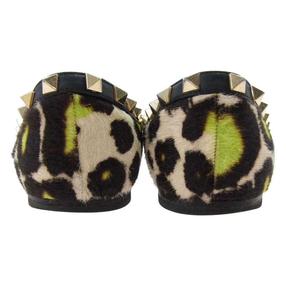 VALENTINO ヴァレンティノ GWS00403 GARAVANI ガラヴァーニ ハラコ スタッズ バレエ フラットパンプス シューズ ブラウン系 37【中古】