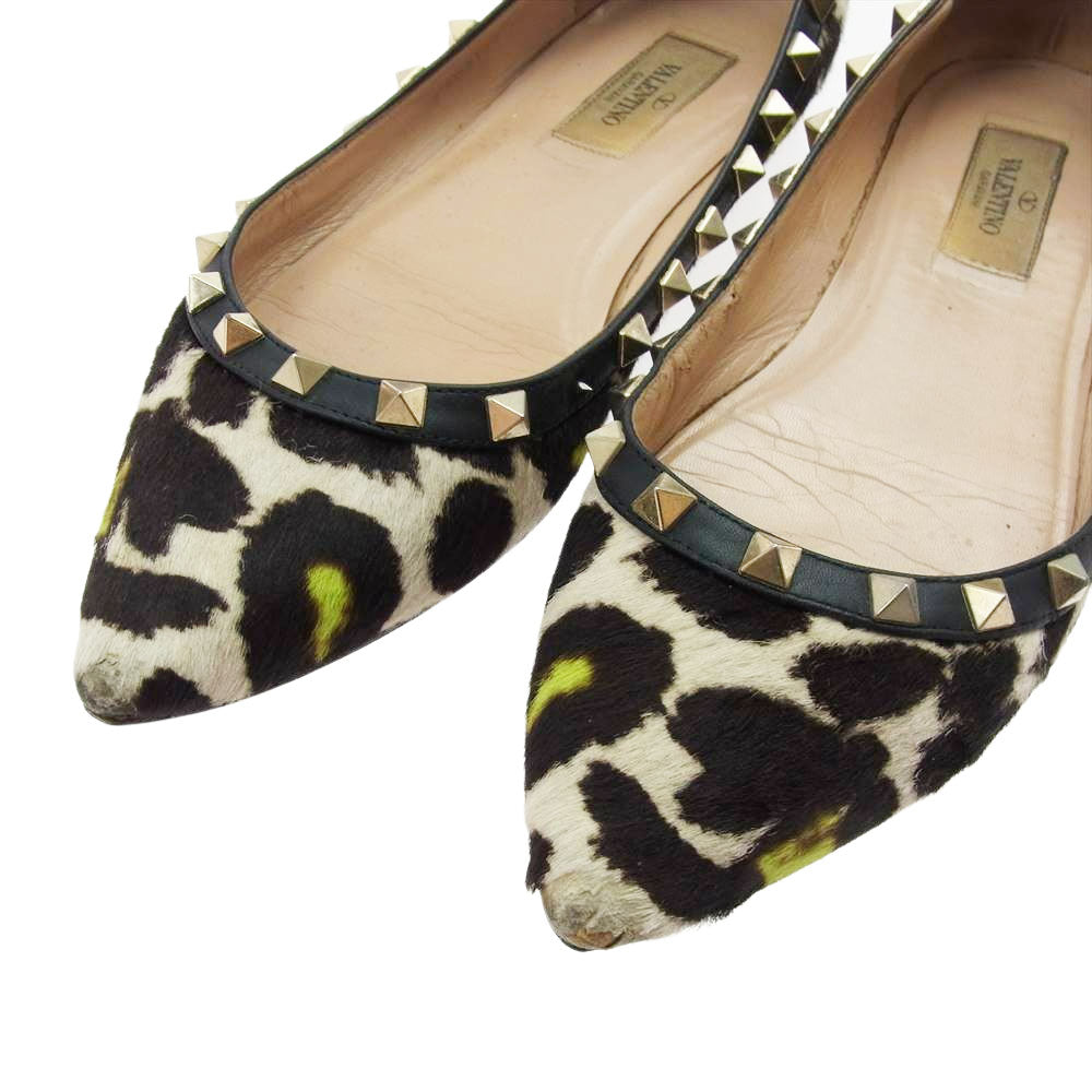 VALENTINO ヴァレンティノ GWS00403 GARAVANI ガラヴァーニ ハラコ スタッズ バレエ フラットパンプス シューズ ブラウン系 37【中古】