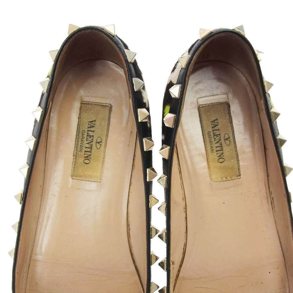 VALENTINO ヴァレンティノ GWS00403 GARAVANI ガラヴァーニ ハラコ スタッズ バレエ フラットパンプス シューズ ブラウン系 37【中古】