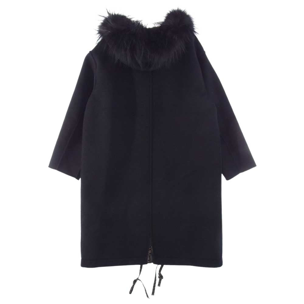 FENDI フェンディ 20AW FF8581 FF柄 ズッカ柄 シルク混ウール ファー リバーシブル ロングコート ブラック系 42【中古】