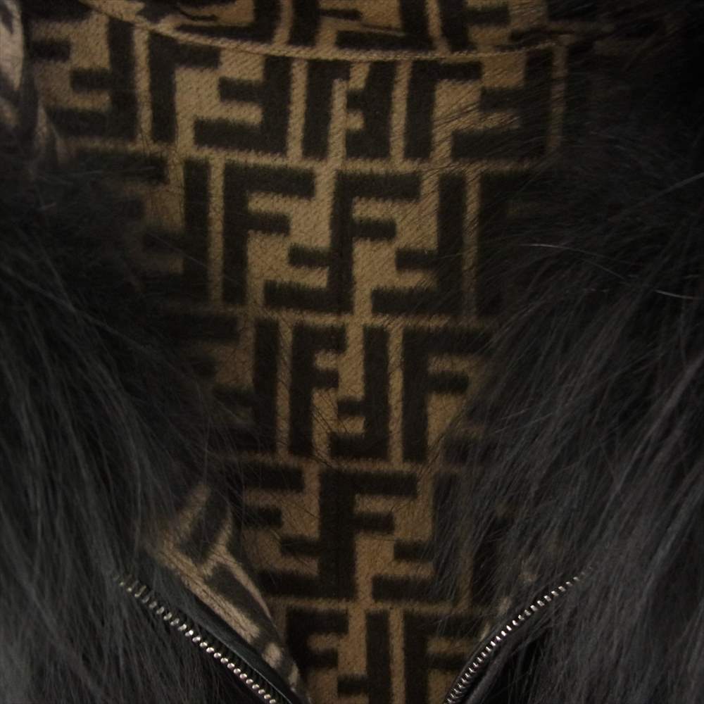 FENDI フェンディ 20AW FF8581 FF柄 ズッカ柄 シルク混ウール ファー リバーシブル ロングコート ブラック系 42【中古】