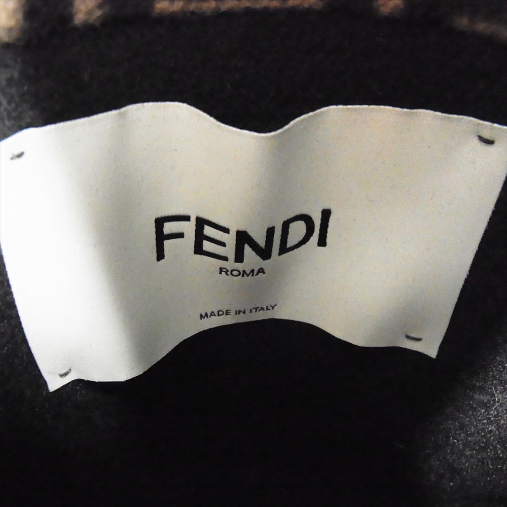 FENDI フェンディ 20AW FF8581 FF柄 ズッカ柄 シルク混ウール ファー リバーシブル ロングコート ブラック系 42【中古】