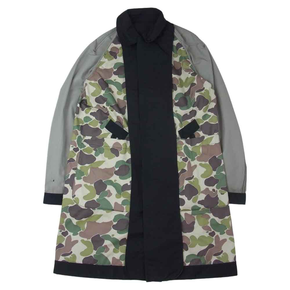 COMME des GARCONS HOMME コムデギャルソンオム 14AW HN-C007 リバーシブル 裏地カモフラ エステル パッカリング ステンカラー コート ブラック系 M【中古】