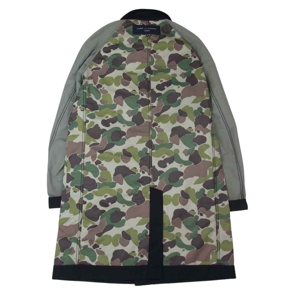 COMME des GARCONS HOMME コムデギャルソンオム 14AW HN-C007 リバーシブル 裏地カモフラ エステル パッカリング ステンカラー コート ブラック系 M【中古】