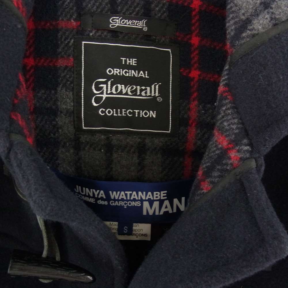 JUNYA WATANABE COMME des GARCONS MAN ジュンヤワタナベコムデギャルソンマン 08AW WB-C004 Gloverall グローバーオール 袖レザー切替 メルトン ダッフルコート ネイビー系 S【中古】