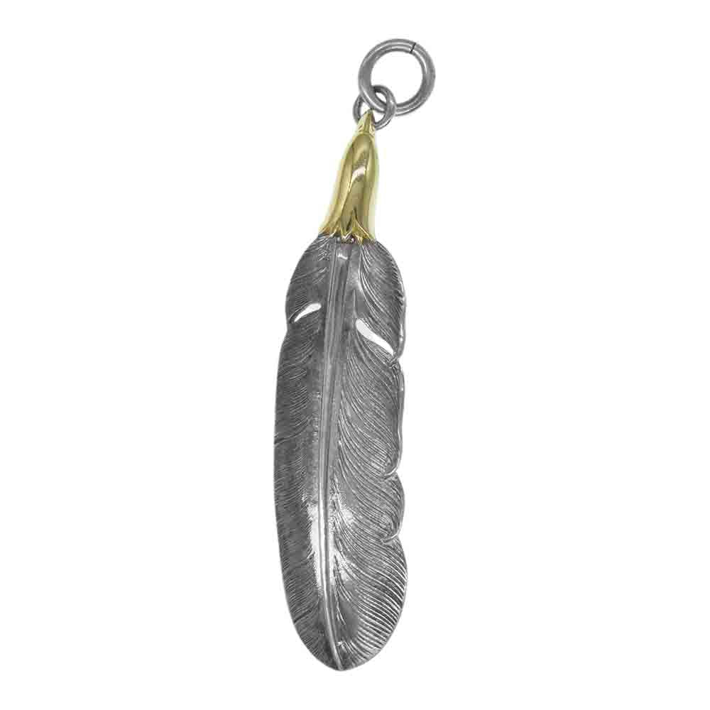 LARRY SMITH ラリースミス 18K EAGLE HEAD PLAIN FEATHER 18K イーグルヘッド付き フェザー 右向き シルバー系 ゴールド系【中古】