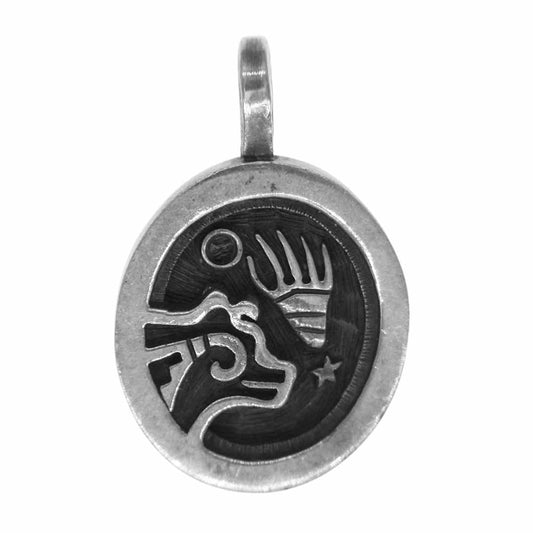 ホピ 作者不明 スパイダーウェブ刻印 オーバーレイ ペンダントトップ インディアンジュエリー シルバー系【中古】