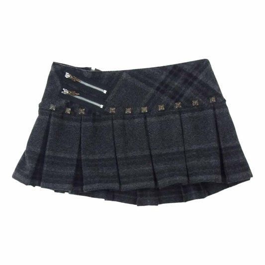 CHROME HEARTS クロムハーツ（原本無） 国内正規品 ピラミッドスタッズ ダガージップ ウール チェック スカート グレー系【中古】