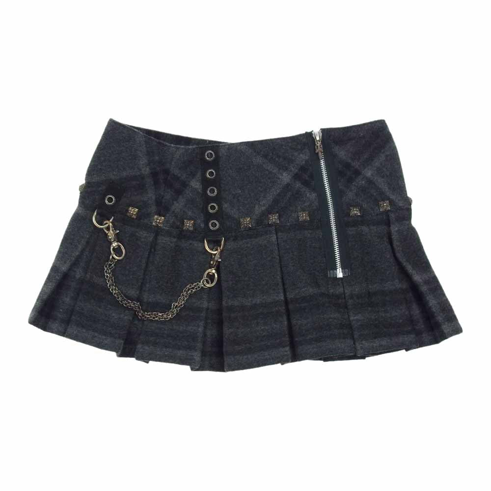 CHROME HEARTS クロムハーツ（原本無） 国内正規品 ピラミッドスタッズ ダガージップ ウール チェック スカート グレー系【中古】