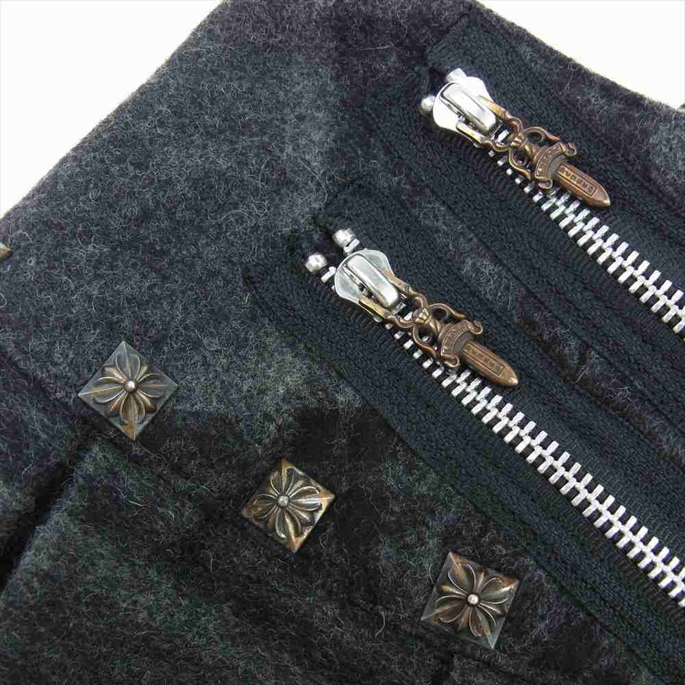 CHROME HEARTS クロムハーツ（原本無） 国内正規品 ピラミッドスタッズ ダガージップ ウール チェック スカート グレー系【中古】