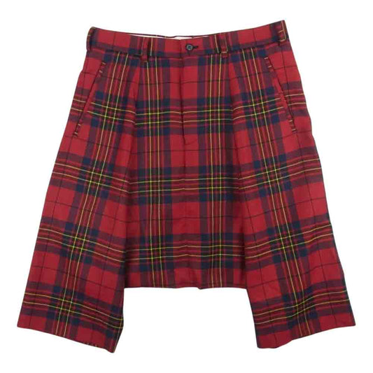 COMME des GARCONS HOMME PLUS コムデギャルソンオムプリュス 14AW PN-P079 Holy(Hole)Jacket期 タータンチェック クロップド サルエル パンツ レッド系 XS【美品】【中古】