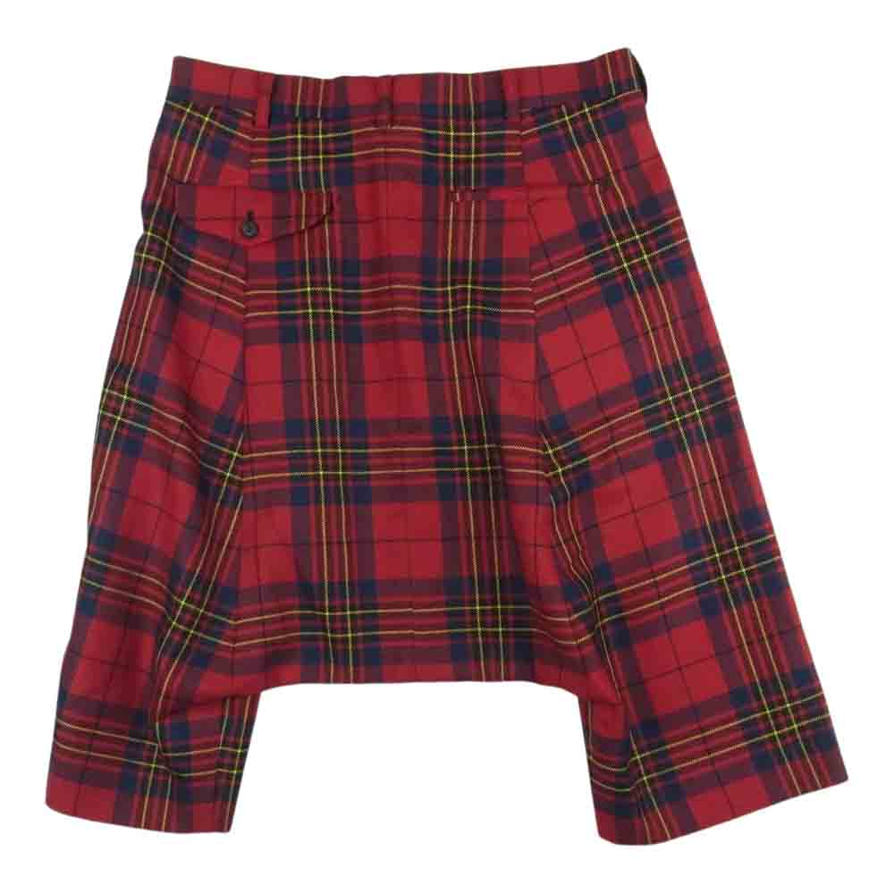 COMME des GARCONS HOMME PLUS コムデギャルソンオムプリュス 14AW PN-P079 Holy(Hole)Jacket期 タータンチェック クロップド サルエル パンツ レッド系 XS【美品】【中古】