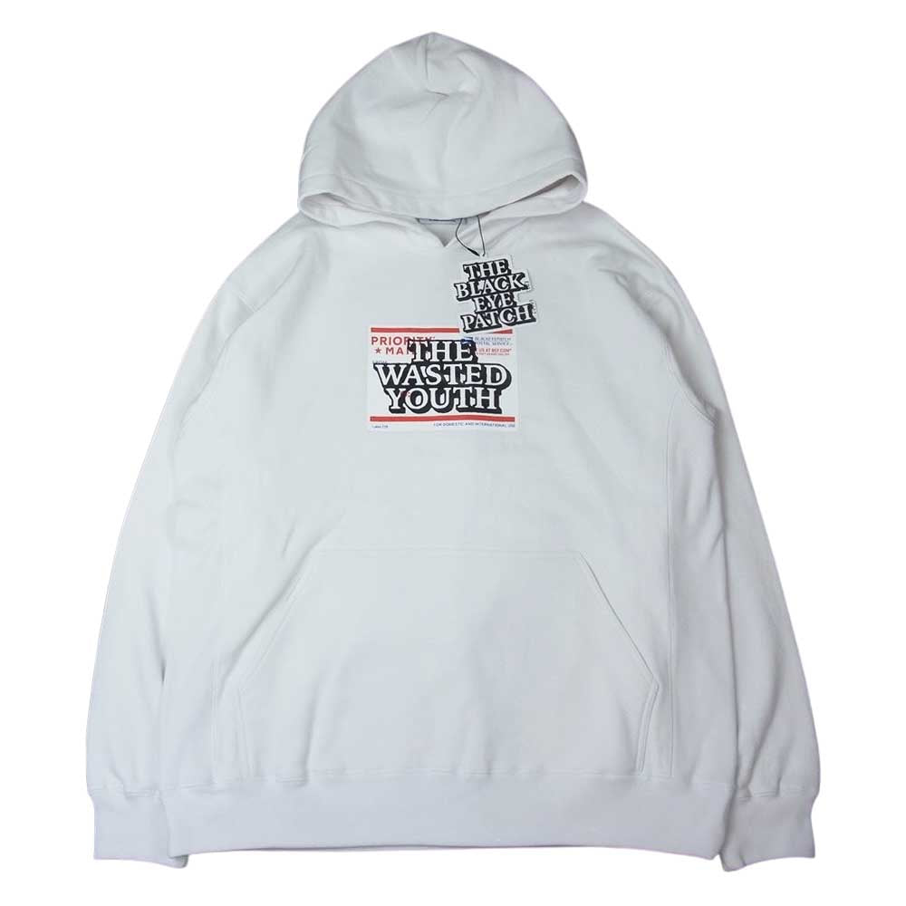 ブラックアイパッチ 21SS BEPSS21EI 119 ×wasted youth ウェイステッドユース Label Hoodie ラベル フーディ パーカー ホワイト系 XL【新古品】【未使用】【中古】