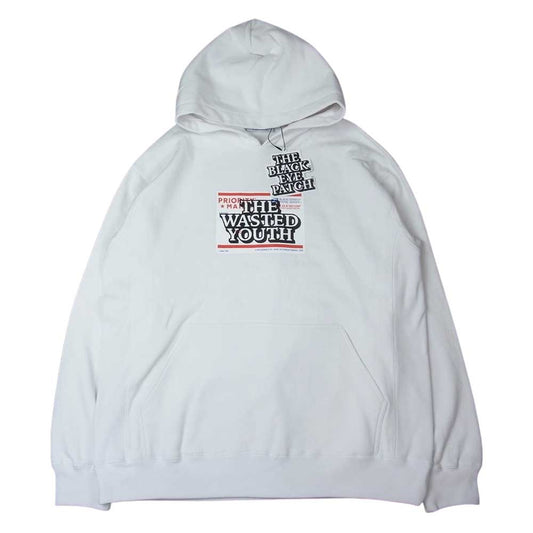 ブラックアイパッチ 21SS BEPSS21EI 119 ×wasted youth ウェイステッドユース Label Hoodie ラベル フーディ パーカー ホワイト系 XL【新古品】【未使用】【中古】