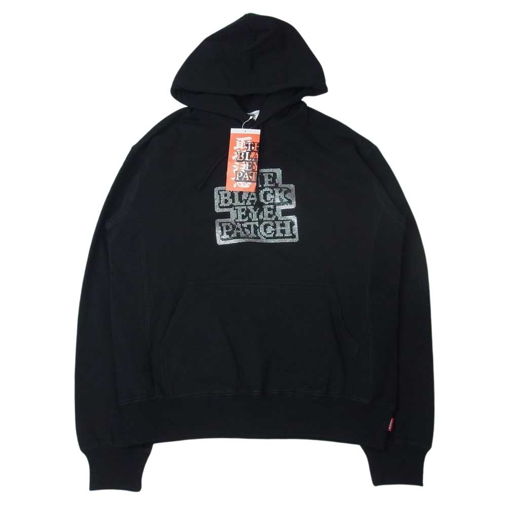 ブラックアイパッチ 22SS BEPSS22TP26 RHINESTONE OG LABEL HOODIE ラインストーン ラベル フーディースエット  ブラック系 S【新古品】【未使用】【中古】