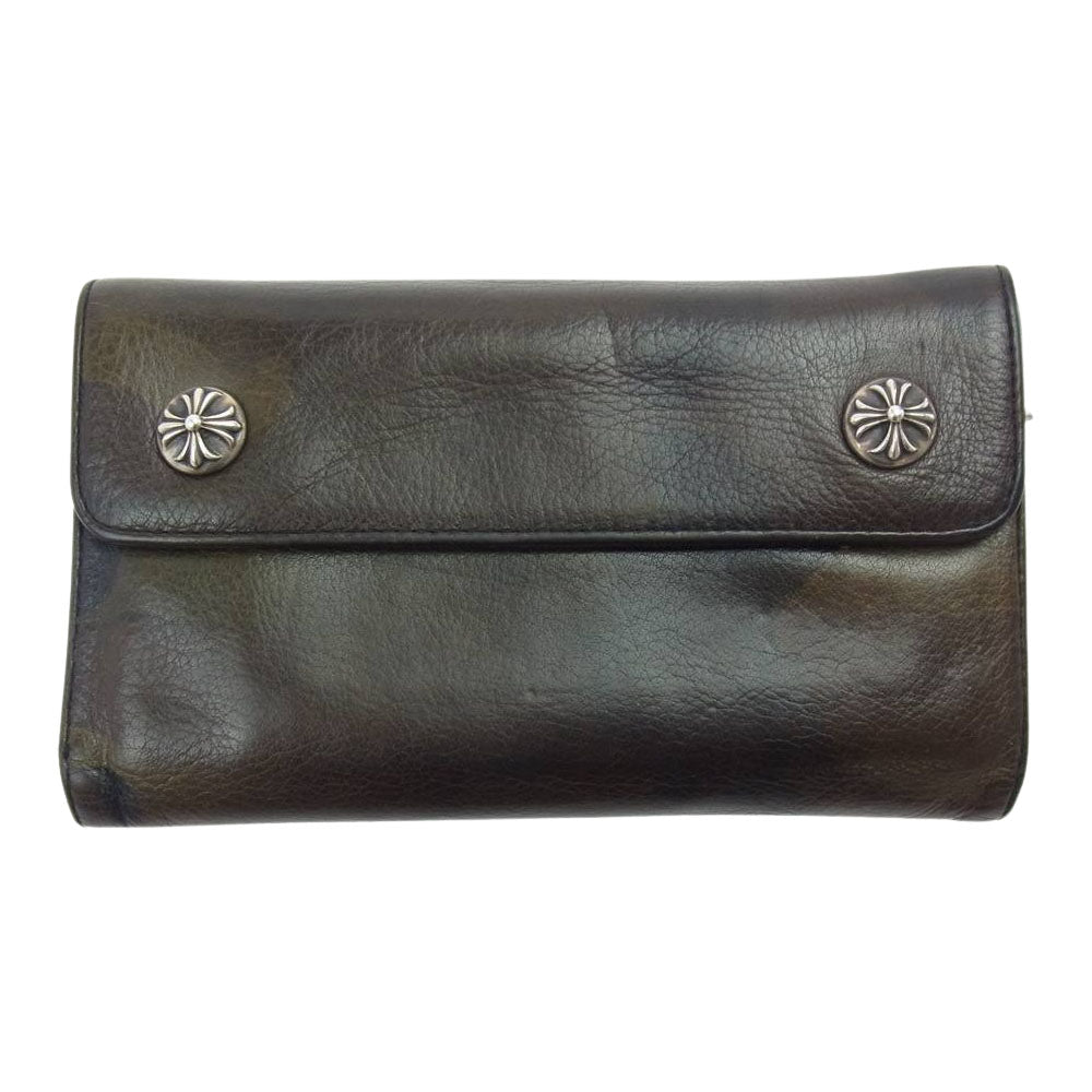 CHROME HEARTS クロムハーツ（原本無） WAVE ウェーブ クロスボール ボタン タンクカモ レザー ウォレット ダークブラウン系【中古】