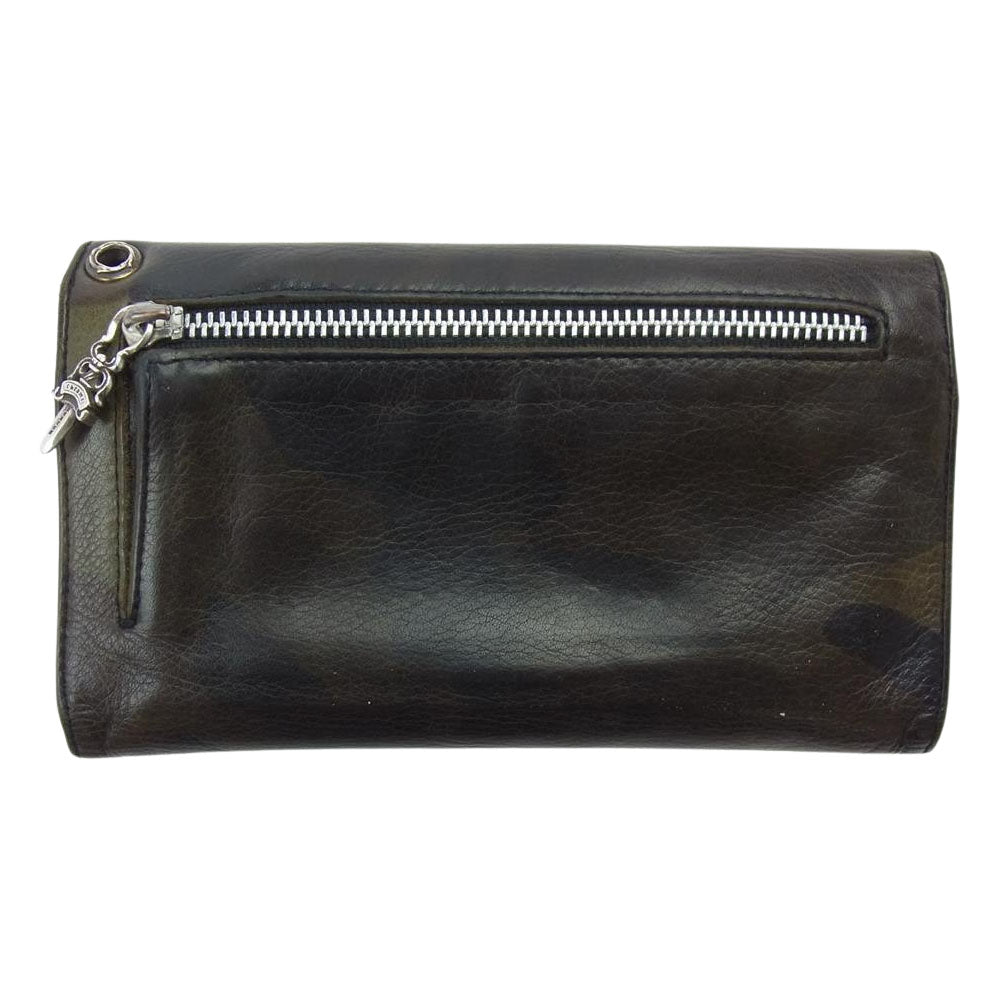 CHROME HEARTS クロムハーツ（原本無） WAVE ウェーブ クロスボール ボタン タンクカモ レザー ウォレット ダークブラウン系【中古】