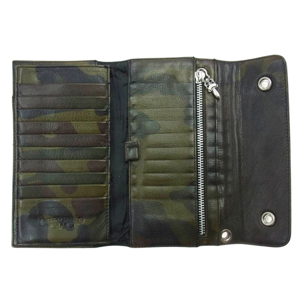 CHROME HEARTS クロムハーツ（原本無） WAVE ウェーブ クロスボール ボタン タンクカモ レザー ウォレット ダークブラウン系【中古】