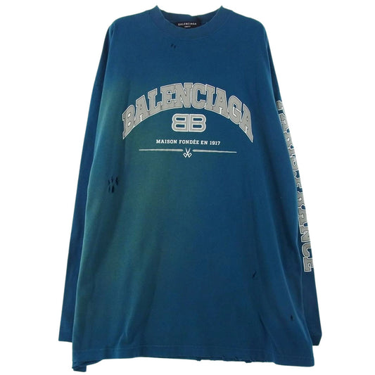 BALENCIAGA バレンシアガ 22SS 681046 TLVJ1 国内正規品 Maison Balenciaga USED ユーズド加工 ロングスリーブ Tシャツ モスグリーン系 1【新古品】【未使用】【中古】