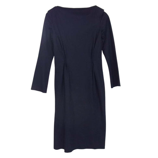 JIL SANDER ジルサンダー ノーカラー スタンドカラー ウールワンピース ネイビー系 36【中古】