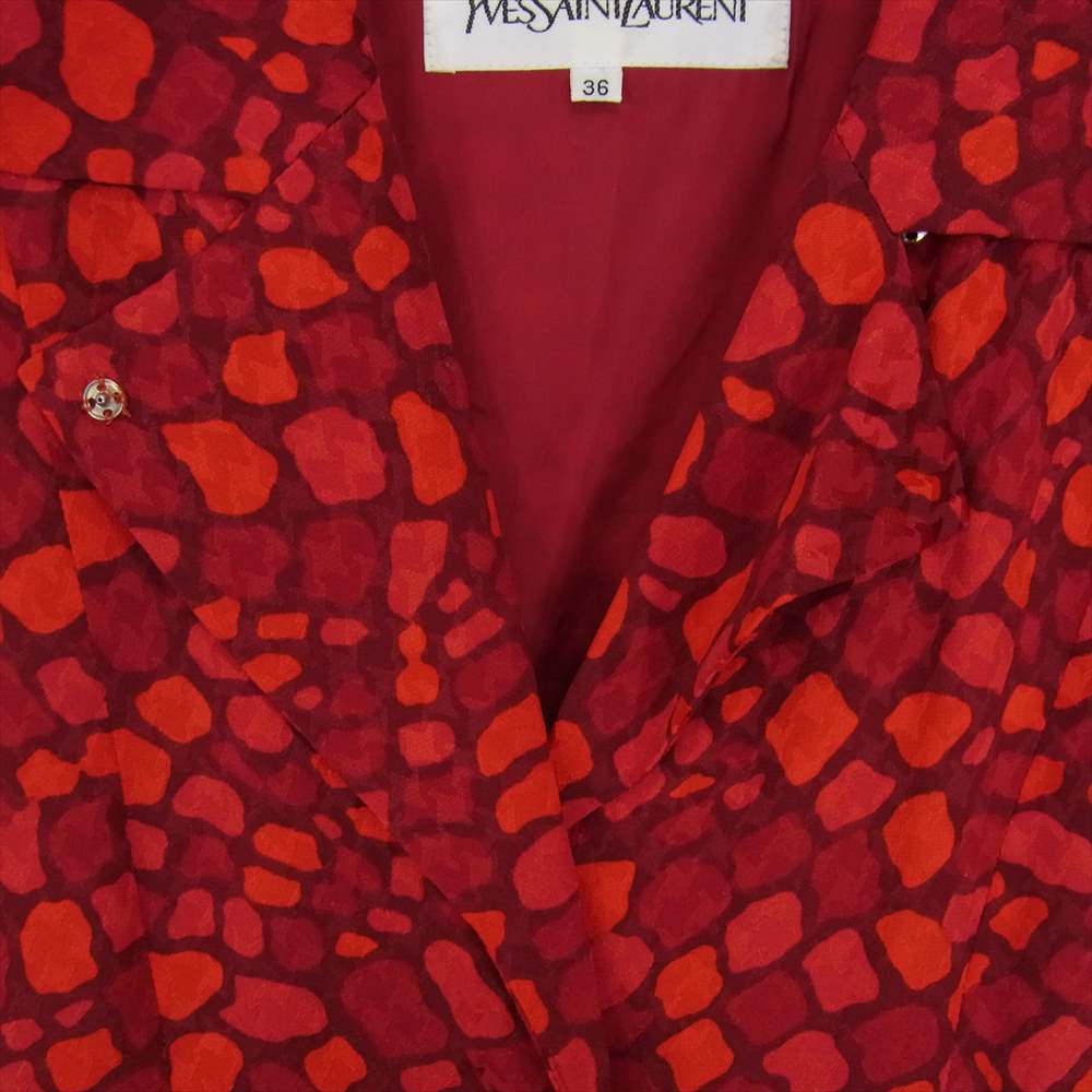 YVES SAINT LAURENT イヴサンローラン ビンテージ 絹 シルク ロングシャツ レッド系 36【中古】