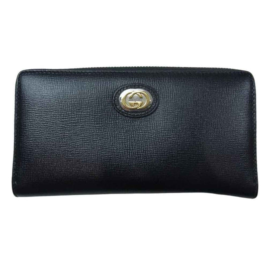 GUCCI グッチ 598543 インターロッキングG ラウンドジップ ウォレット ブラック系【中古】
