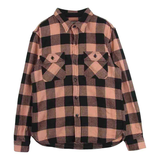 THE FLAT HEAD ザフラットヘッド コットン チェック ネル 長袖 シャツ ブラック系 サーモンピンク系 S 36【中古】