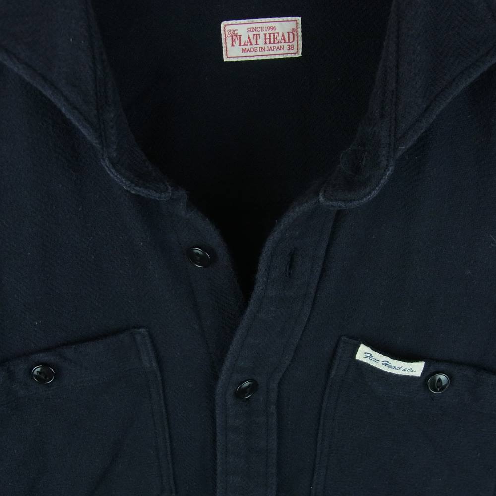 THE FLAT HEAD ザフラットヘッド F-SNO-203L WIDE SPREAD FH NEL SHIRT ワイド スプレッド ネル 長袖 シャツ コットン ダークネイビー系 38【中古】