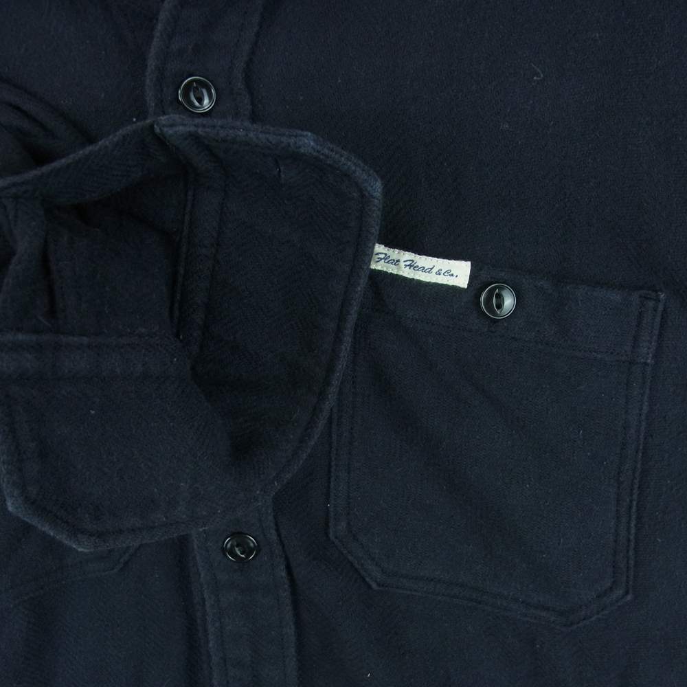THE FLAT HEAD ザフラットヘッド F-SNO-203L WIDE SPREAD FH NEL SHIRT ワイド スプレッド ネル 長袖 シャツ コットン ダークネイビー系 38【中古】